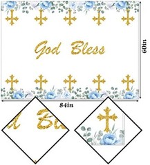 God Bless Tablecloth Boy First Holy Communion Blue Baptism Christening Party