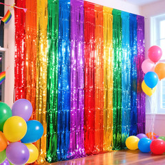 4 Packs Rainbow Foil Fringe Curtain, Assorted Color Metallic Tinsel Backdrop for