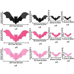 24/48 Pcs Pink 3D Bat Wall Stickers Halloween Window Party Decorations