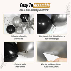 Black and Silver Balloons Garland Arch Kit with 3Pcs Star Balloon Metallic Sliv