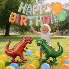 60 PCS Dinosaur Happy Birthday Foil Balloon Decoration Kit, T-Rex, Triceratop…