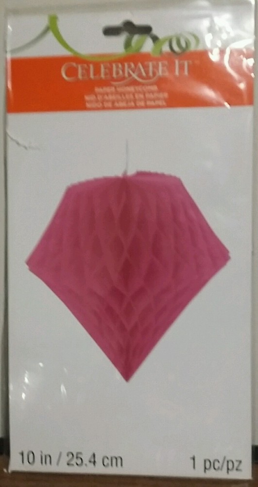 Hot Pink Diamond Shaped Honyecomb Tissue Paper Party Decoration, 10″ 1 Pack