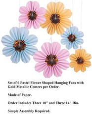6-PC Pastel Flower Shaped Hanging Paper Fans Party Decor 10″ & 14″Dia #269