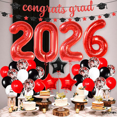 KatchOn, Red and Black Graduation Decorations 2026 – Pack Of 37 | Giant 40 Inch,