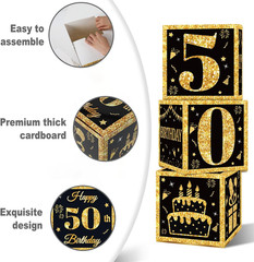 50Th Birthday Decorations Boxes for Men- 3PCS Black Gold Happy 50Th Birthday Bal