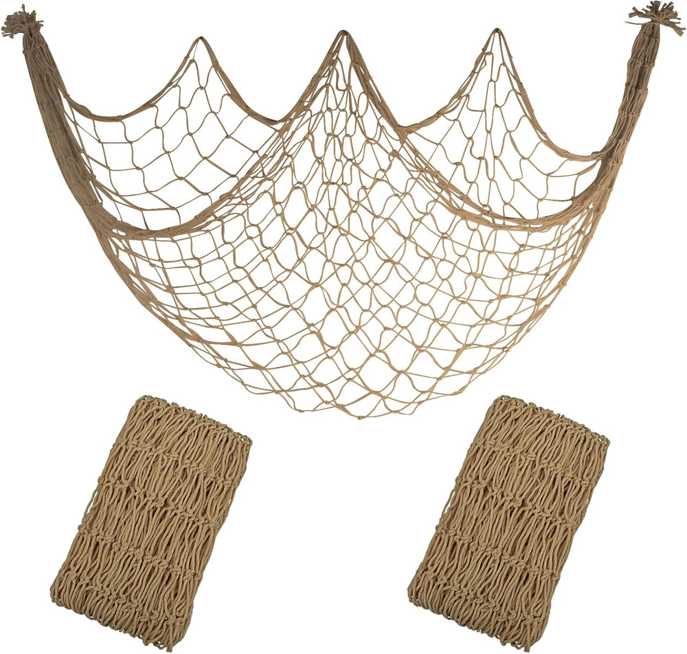 2 Pack Fish Net Decorations – 80X40 Inch Brown Fishing Net Decor for under the S
