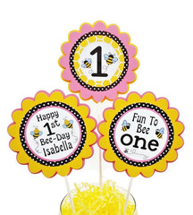 Bumble Bee 1st Birthday Centerpiece Sticks, Girl Party Decorations Personalized