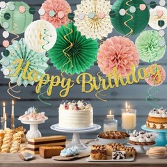 Sage Green Pink Birthday Decorations – 62pcs Happy Birthday Pink Green Gold