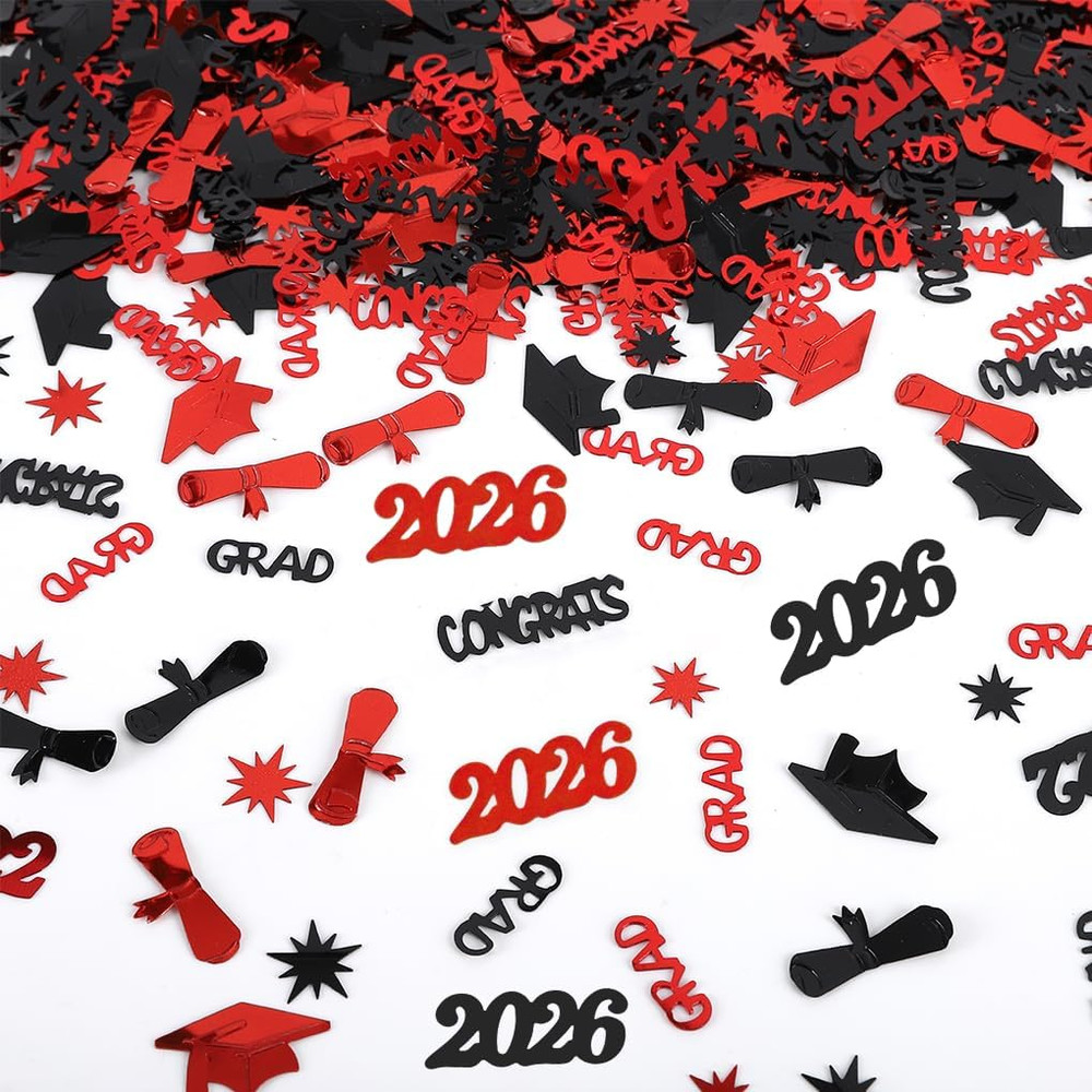 Graduation Confetti 2026, Black Red Decor Graduation Party Supplies, Class of 20