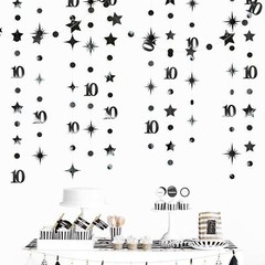 Black 10th Birthday Decorations Number 10 Circle Dot Twinkle Star