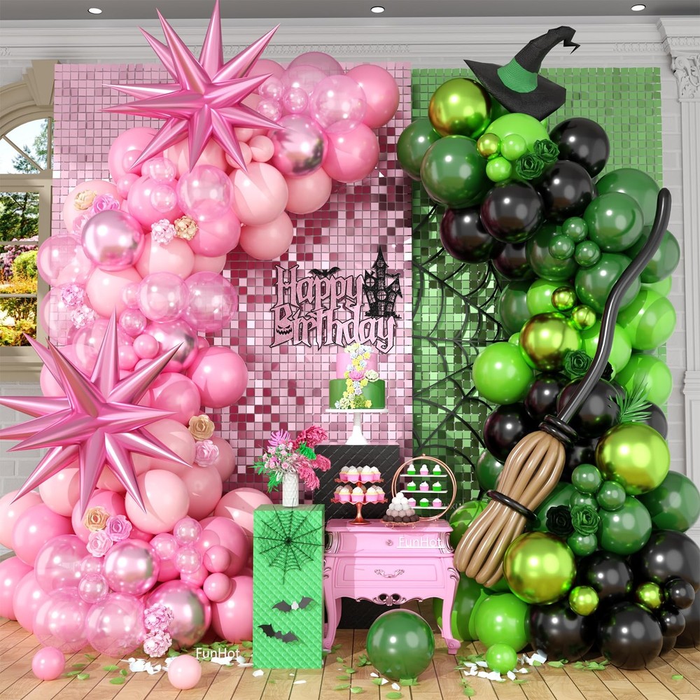 Pink Green Balloon Arch Garland Kit with Pearl Light Pink Dark Metallic Green…