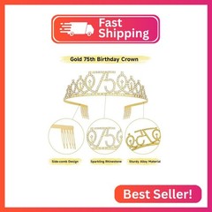 Uintoon 75th Birthday Decorations 75 & Fabulous Sash and Crown Tiara Set 75th Bi