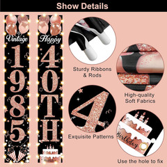 40th Birthday Lighted Banner – Rose Gold & Black Vintage Party Decor 1985