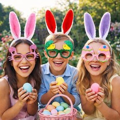 Easter Headbands and Glasses Set, 6PCS Bunny Ear Headbands & Funny Easter Gla…
