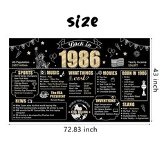 Large 40th Birthday Decorations Back in 72.8 x 43.3 inches, black gold