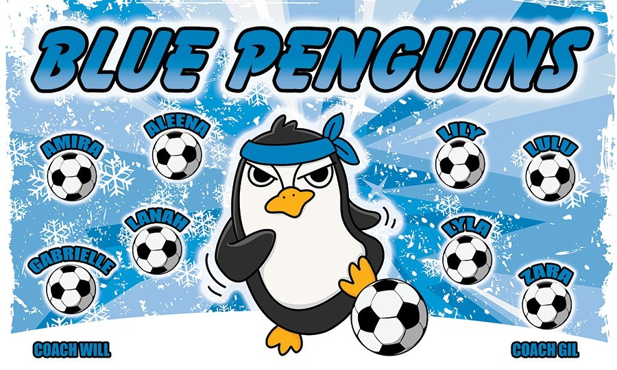 Penguins -Soccer Team Banner – (3ft x5ft) Your Team Name and Custom Design
