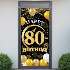 80th Birthday Decorations Door Banner – 1 Pcs Glitter Gold 80th Gold Black