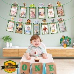 First Birthday Decorations, Safari 1st Birthday Photo Banner, 1-12 Month Phot…