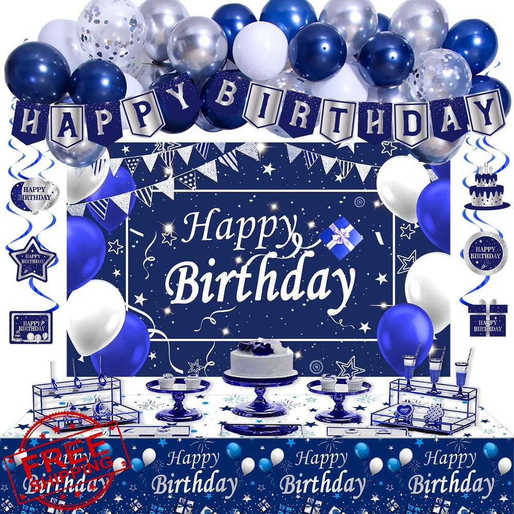 Perpetily Blue Silver Birthday Decorations