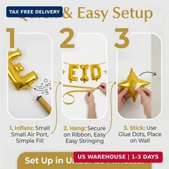 Eid Mubarak Decorations Set – Black and Gold Ramadan Party Supplies including Ba