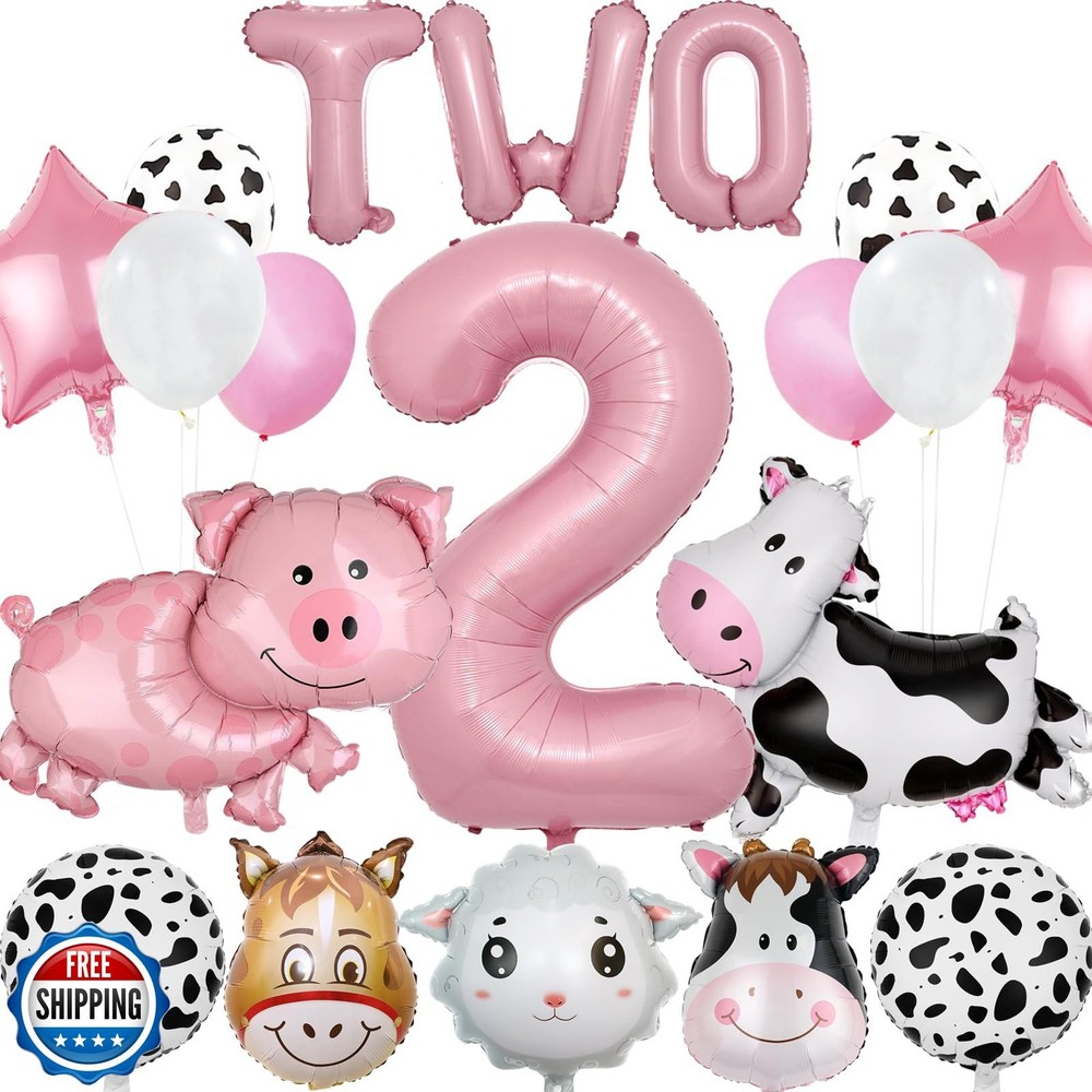 19 PCS Farm Animal Theme Party Balloons, Farm Cow Print Sheep Pig Donkey Myla