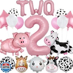 19 PCS Farm Animal Theme Party Balloons, Farm Cow Print Sheep Pig Donkey Myla