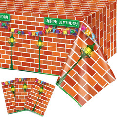 3 Pcs Red Brick Wall Street Party Decorations Cartoon Street Birthday Plastic Ta