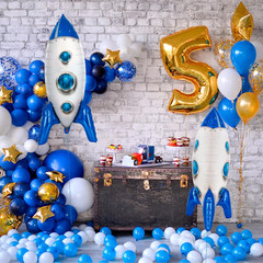 2 Pcs Large Blue Rocket Balloons for Kids, 33 Inch Rocket Ship Balloon, Outer Sp