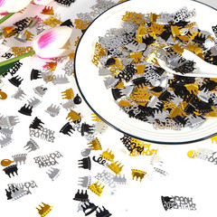 Gold and Black Happy Birthday Confetti, 3000 Pcs Birthday Cake Table Metallic Fo