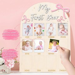 Pink Bow First Year Photo Board Coquette Bow Birthday Party Decorations Wooden B