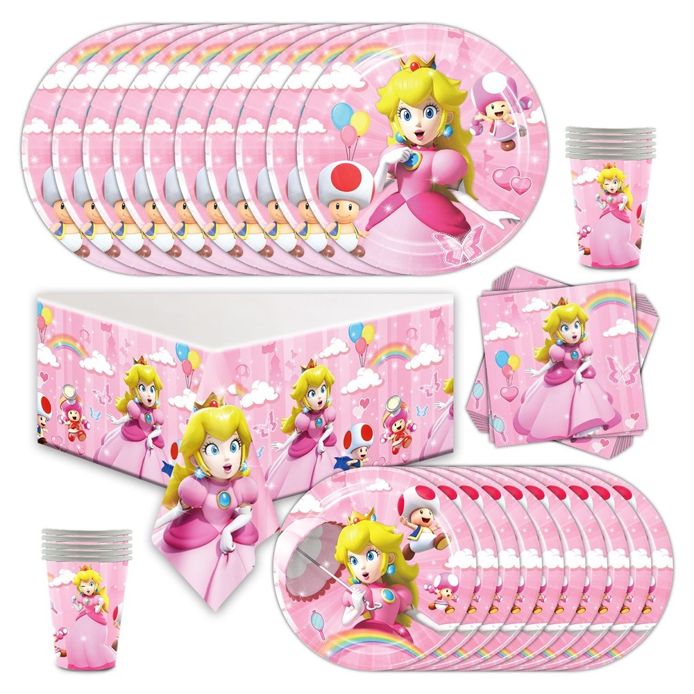 Peach Princess Party Supplies Set Plates Cups Tablecloth Napkins Birthday Decor