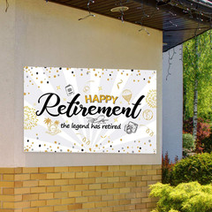 Happy Retirement Party Decor Black Gold Extra Large Backdrop Banner 7x5ft Photos