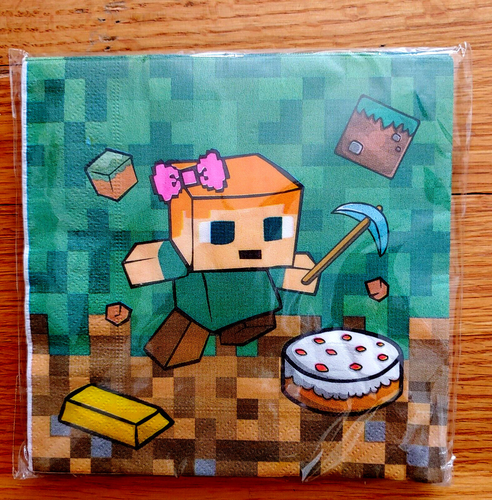 FREE SHIPPING TNT Minecraft ONE Package of 16 Dinner Napkins 6 ½” x 6 ½”