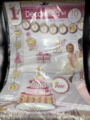 Pink 1st Birthday Room Decorating Kit 10 Pieces – Banner, Decorations, Centerpcs