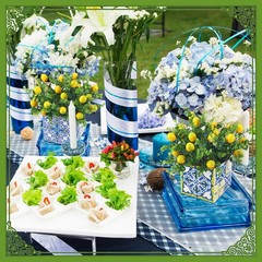 Giegxin Blue Tiles Lemon Table Centerpiece Decor Amalfi Small, Multi Color