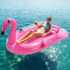 Inflatable Tanning Pool, Flamingo Tanning Float with Cup Holders, Pool Floats…