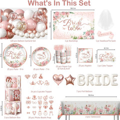 330Pcs Bridal Shower Decor Set for 25 Guests – Plates, Props, and Accessories
