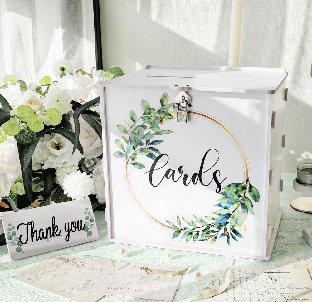 OurWarm Wedding Shower Reception PVC Gift Card Money Box with Slot, Lock & Key