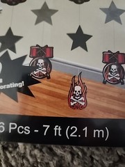 ROCK & ROLL Hanging Skulls, Flames, Stars & Guitars 7ft long Party Celebration