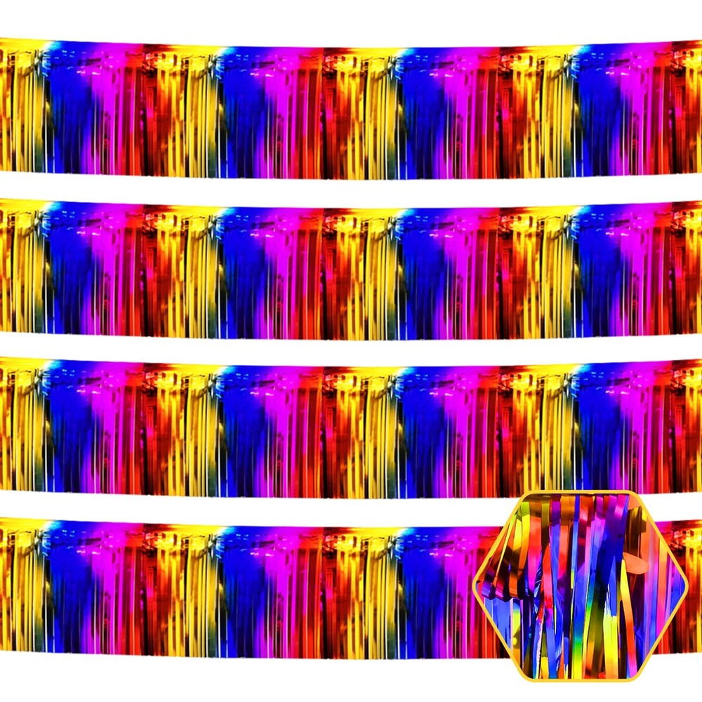 4 Pack 10 Feet Rainbow Foil Fringe Garland Metallic Tinsel Streamers Banner W…