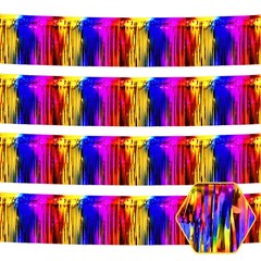 4 Pack 10 Feet Rainbow Foil Fringe Garland Metallic Tinsel Streamers Banner W…