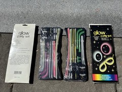 Party Supply Bundle Lot: Glow Party Set/Krazy Straws/Pom Pom/Flutes/Fans/Popper