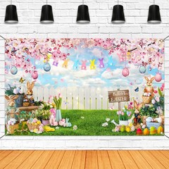 Mocsicka Happy Easter Backdrop Hello Spring Party 70.8 x 43.3 Inch, Pink