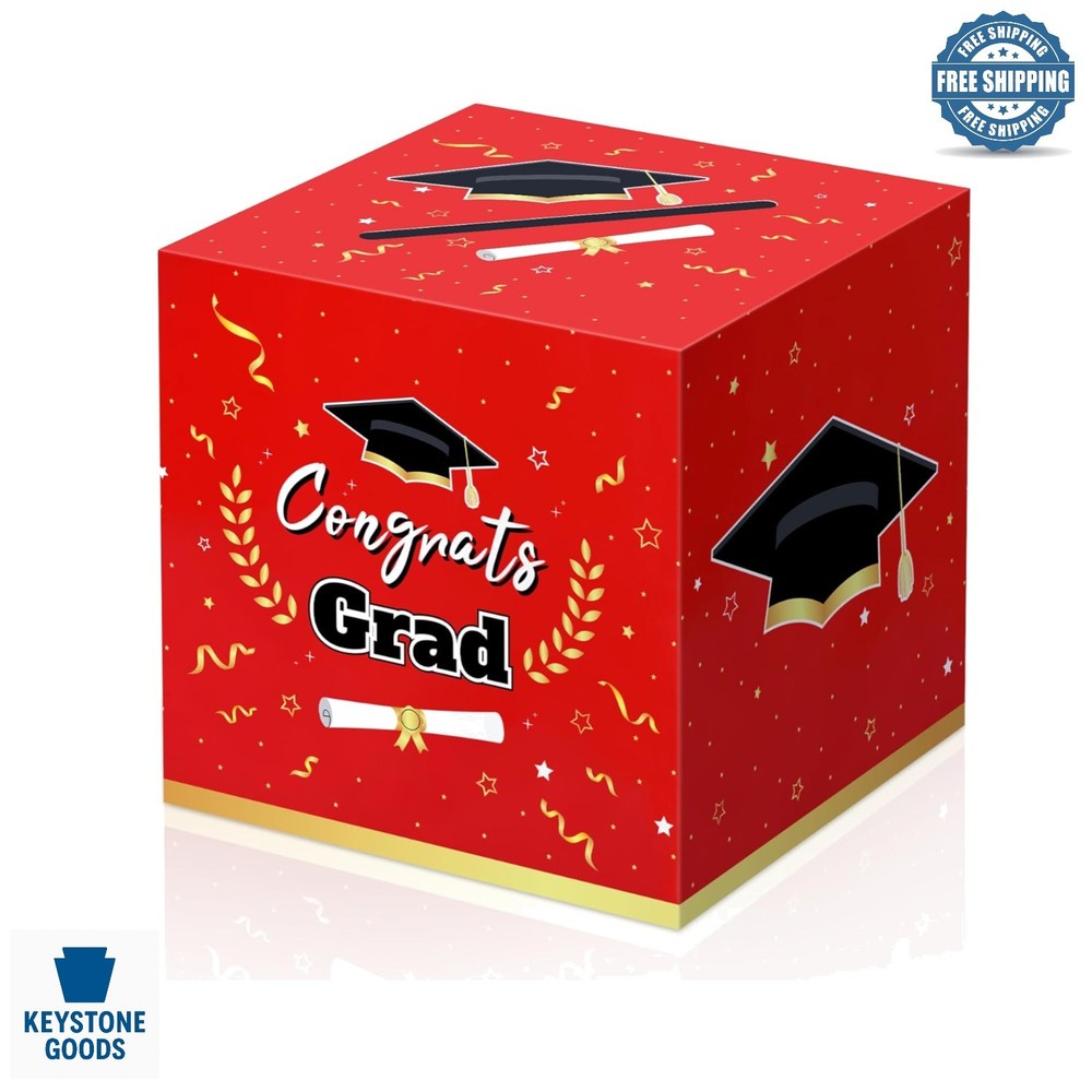 2026 Graduation Card Box – Large Red Foldable Party Decorations & Gifts