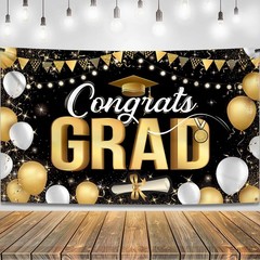 Graduation Decorations 2026 Black and Gold Congrats Grad Banner 72×44 Inch