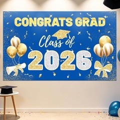 2026 Graduation Backdrop Blue – 70.8″x43.3″ Congrats Grad Banner for Party, C…
