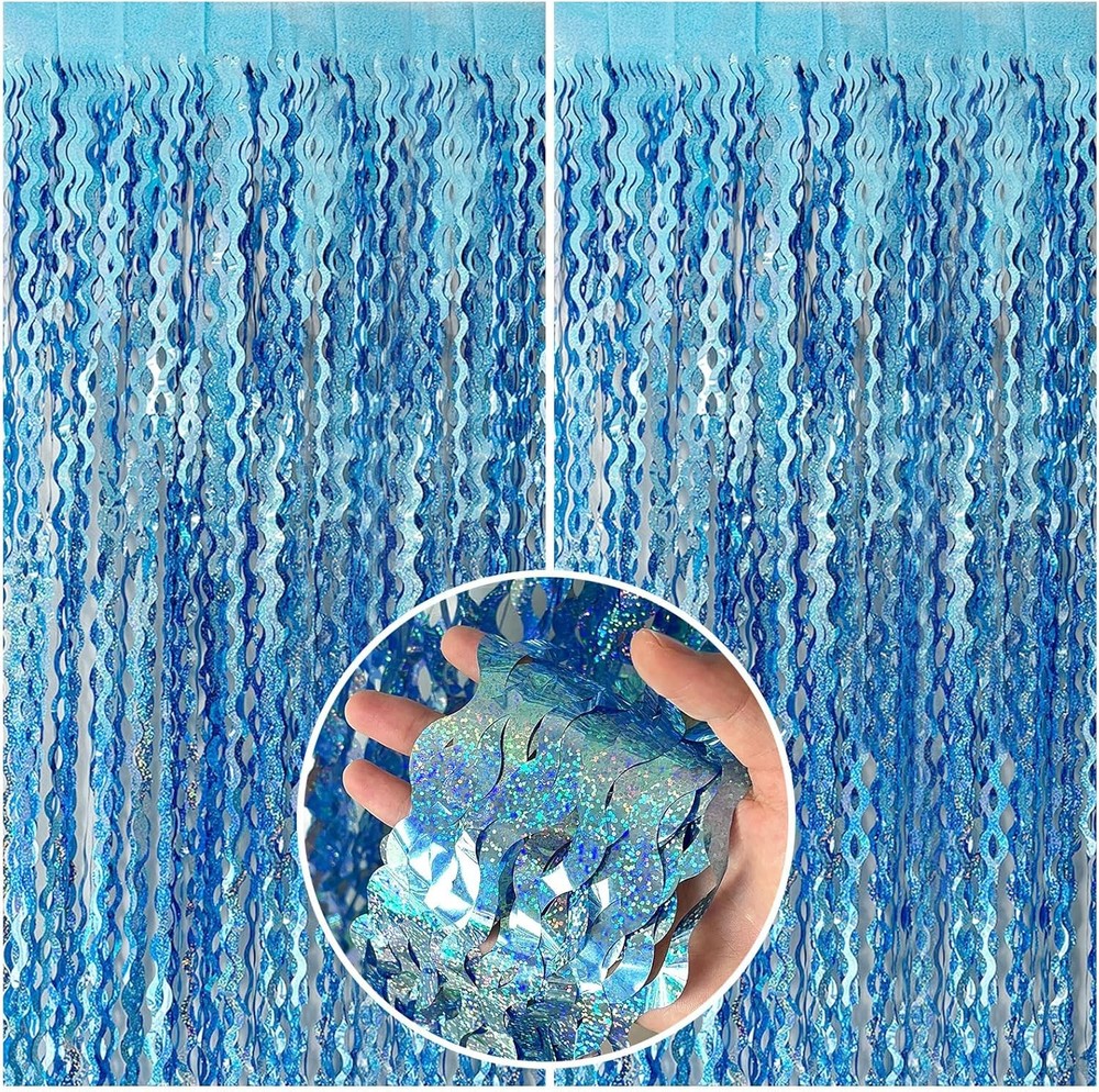 Tinsel Foil Fringe Curtains Wavy Backdrop Parties Sparkle Metallic Wavy Foil