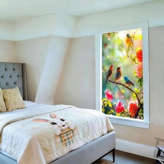Spring Birds Window Banner 31.5 x 47 Inches Floral Bird Window Decorations Co…