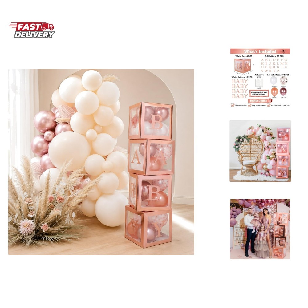 82PCS Rose Gold Baby Boxes with Letters for Baby Shower Decorations, Jumbo Cl…