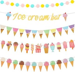 Ice Cream Decorations Bar Banner Party Supplies Sign for Birthday Decor Shower